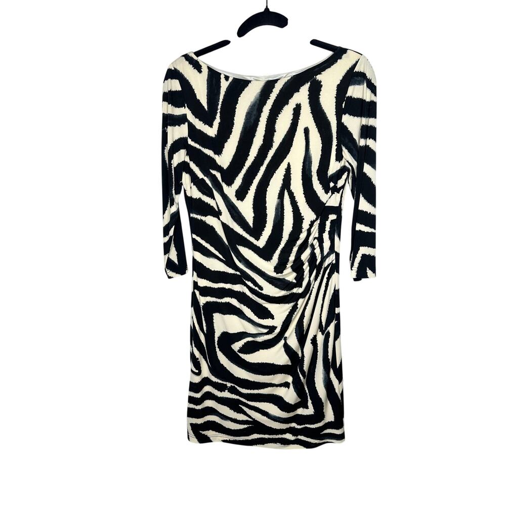 Eliza J Sheath Zebra Print Dress Knee Length 3/4 Sleeve Boat Neck Black Cream 8